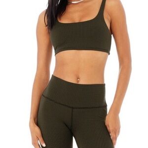 Alo Micro Houndstooth Bra & Leggings Olive Green/Black